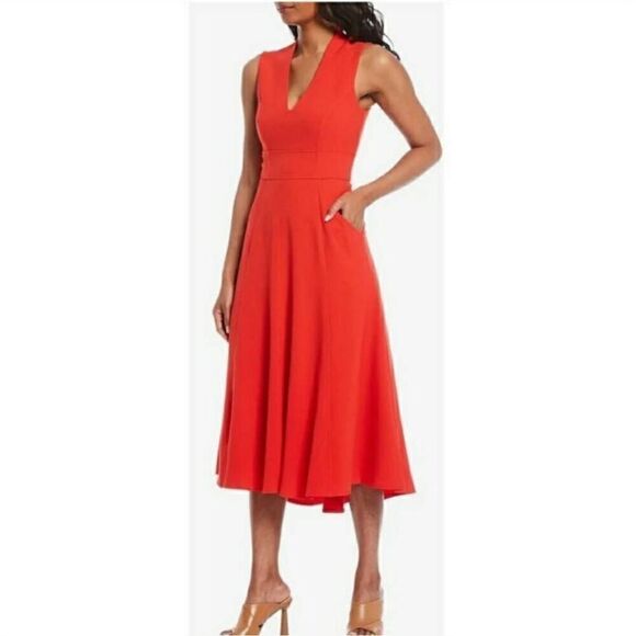 Eliza J High Low Fit & Flare Midi Dress Red 8 - Picture 2 of 9